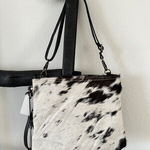 Stylish Black and White Cowhide Shoulder Bag